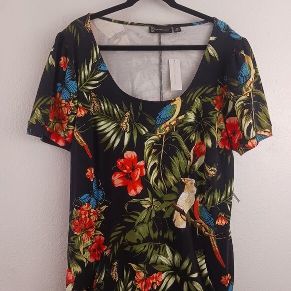 New York and Co Tropical-Print Puff-Sleeve Cotton Shift Dress size XXL - Picture 2 of 6